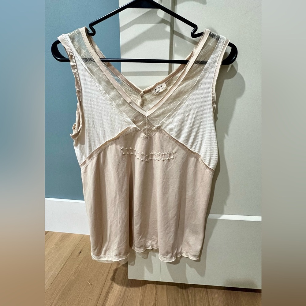 Cream and White Sleeveless Top